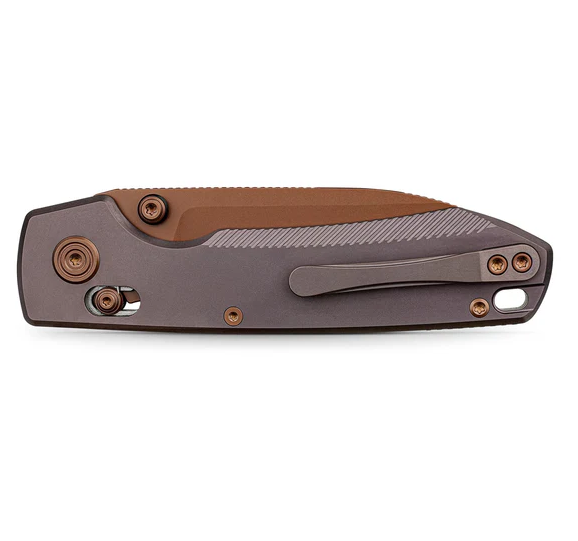 Vosteed TiSlim Raccoon Crossbar Lock Folding Knife Copper Dune 154CM/Dark Reddish Purple Titanium A4503 View 2