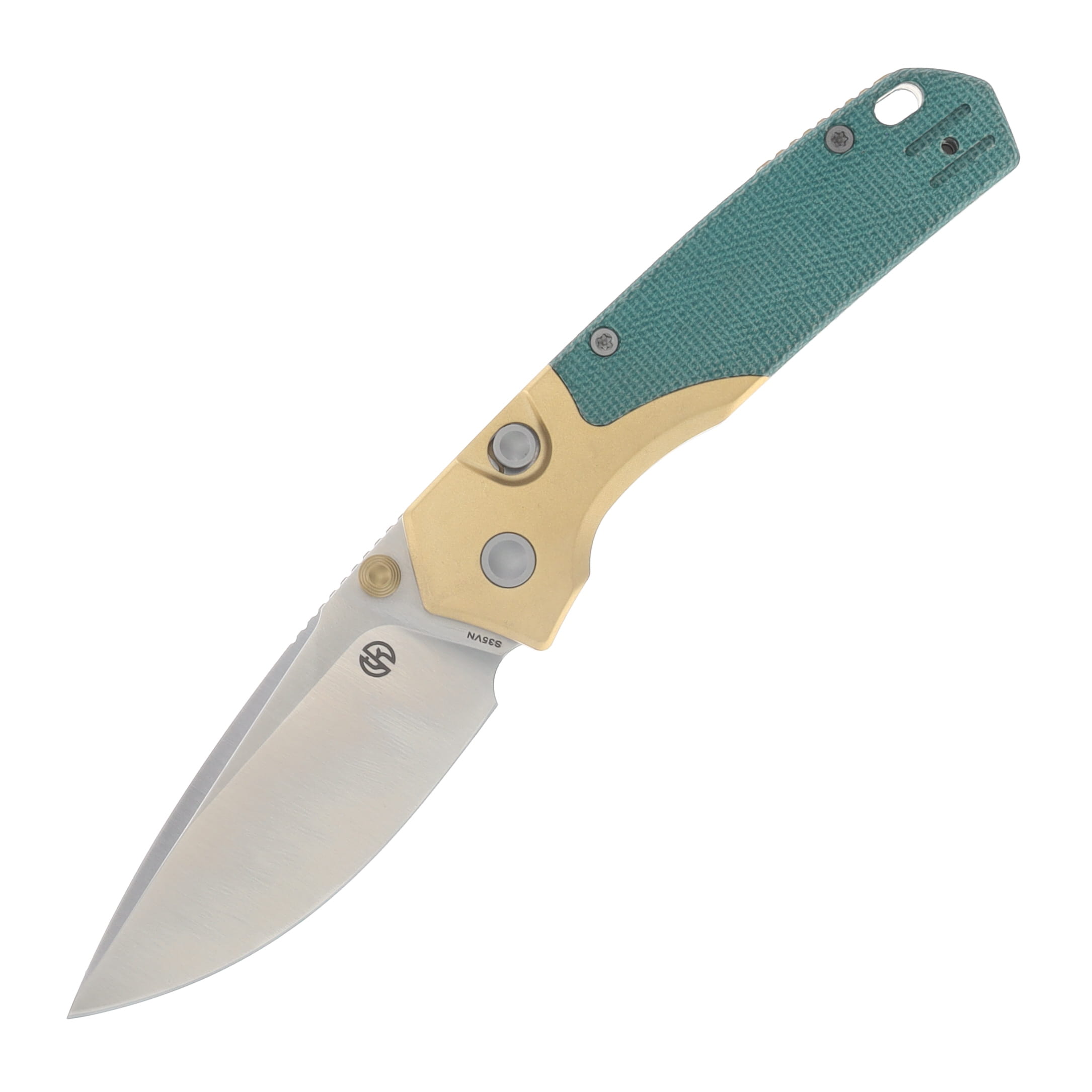 Vosteed Psyop Top Linerlock Folding Knife (Satin, S35VN, Teal Micarta) A2221 View 1
