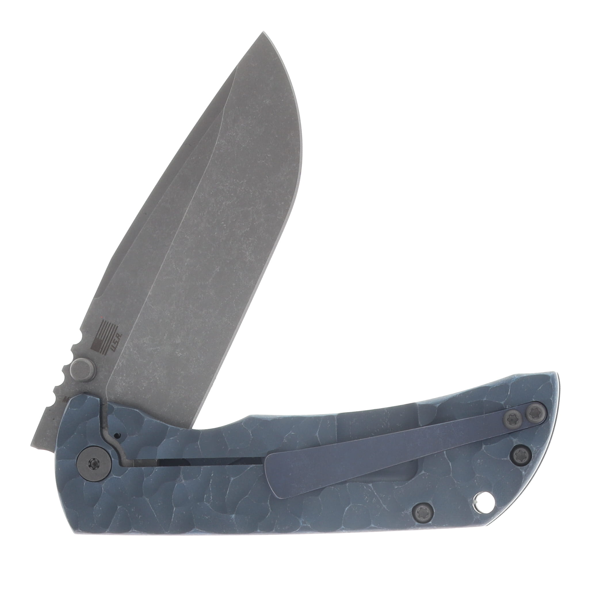 McNees 3.75 Dixon Folding Knife Stonewash Magnacut Drop Point Blue Atomic Rock with Stonewash Hardware MN35DPBLATRK View 4