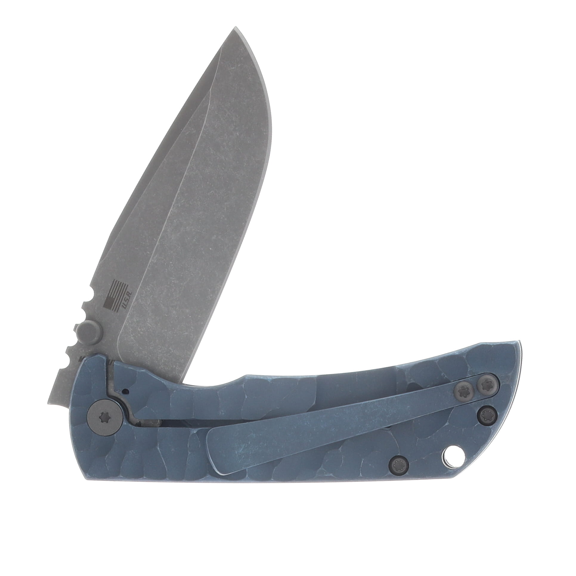 McNees PM Mac 2 3" Blade Stonewash Drop Point Magnacut Blue Atomic Rock with Stonewash Hardware MCN3DPBLATRK View 4