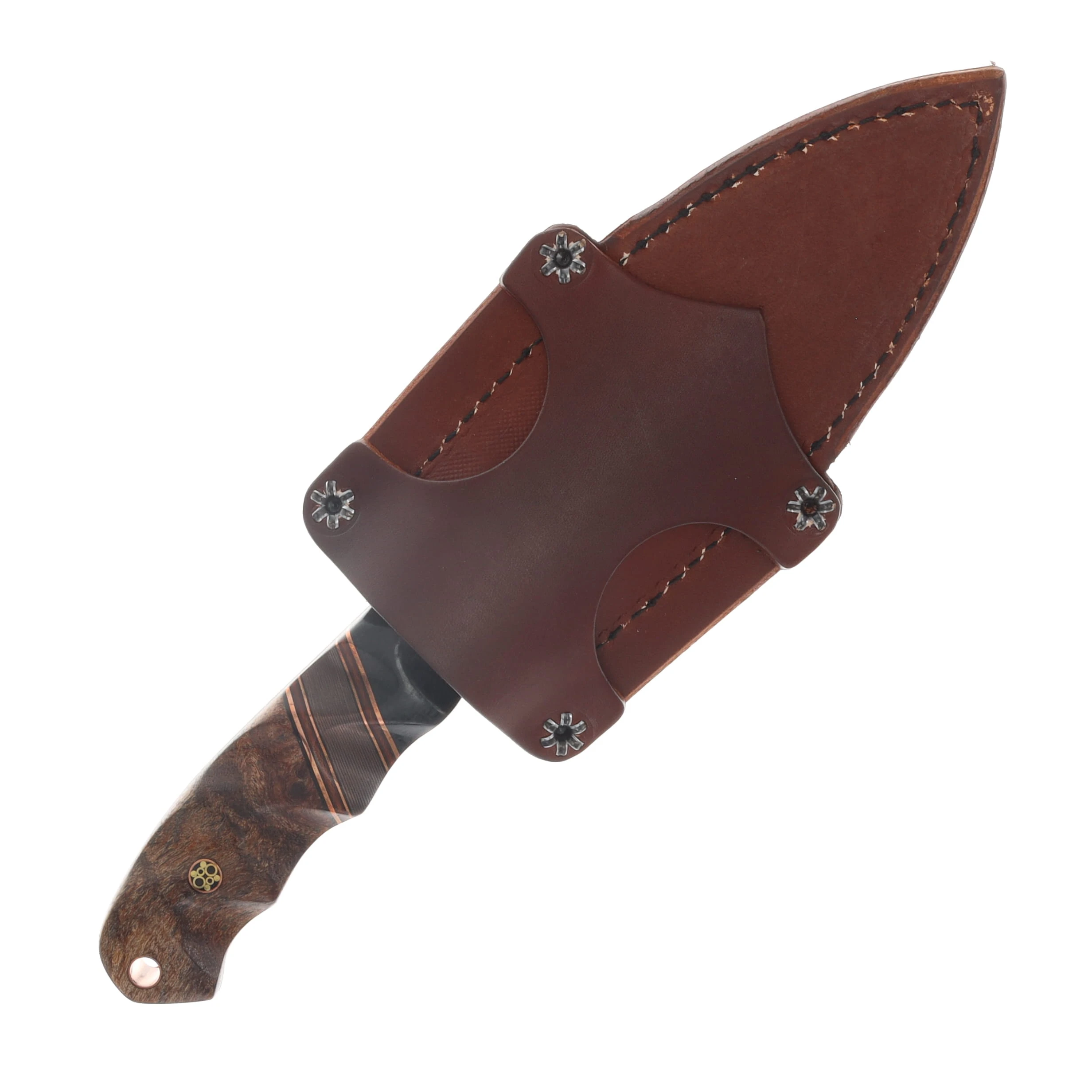 Half Face Blades Disaster Jr Fixed Blade Black Burlap Micarta Black G10 Copper-Brown Canvas Micarta Pin Striping Copper Camo Carbon Split Mesquite HFDJBBMCPBRPS View 4