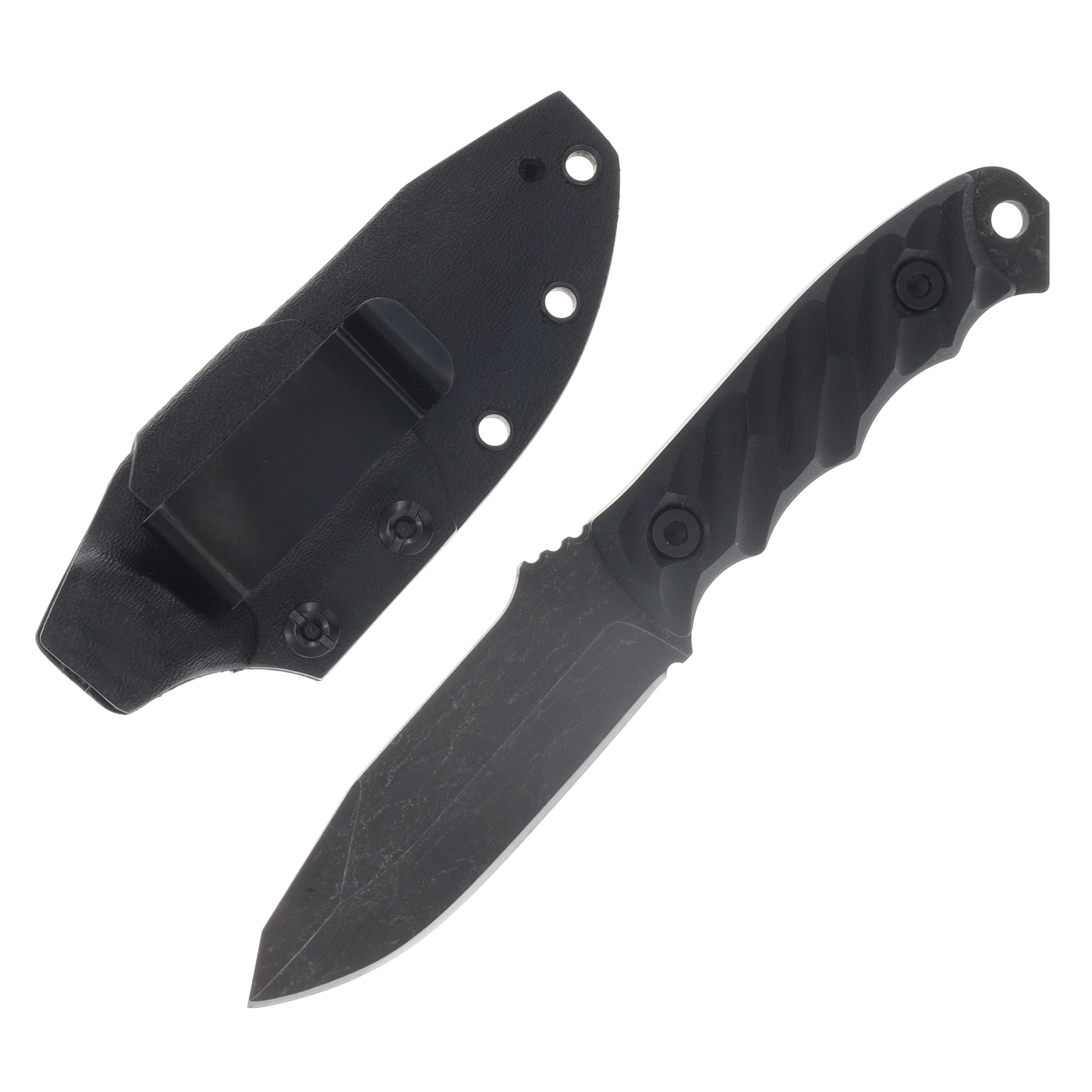 Half Face Blades Disaster Jr Fixed Blade Black G10 Allen Bolts Textured Grip Acid Etch Blade HFDJBKTXT View 2