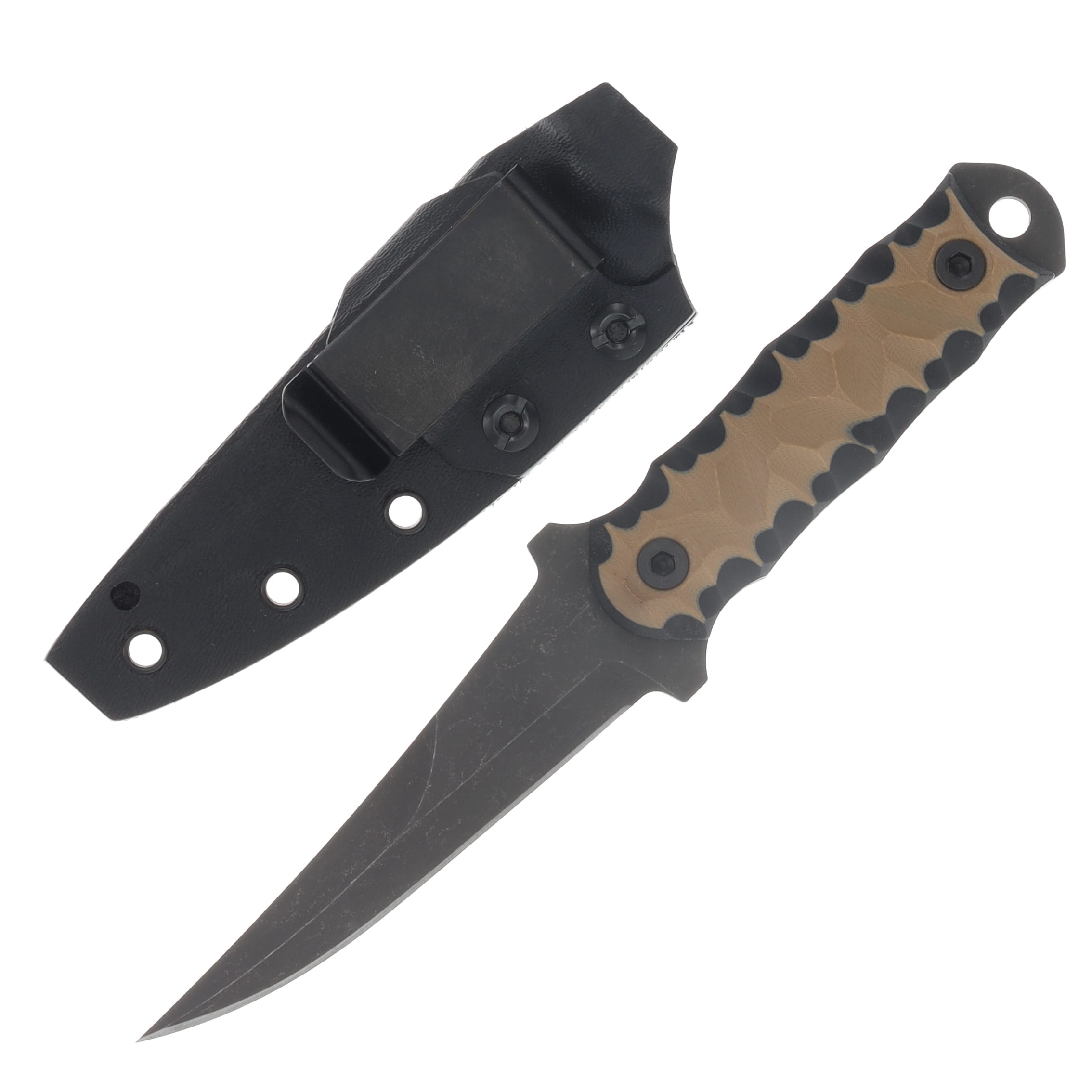 Half Face Blades Combat Filet Fixed Blade Coyote-Black G10 -Chaos Grip -Acid Etch HFCFCYBKCHAOS View 2