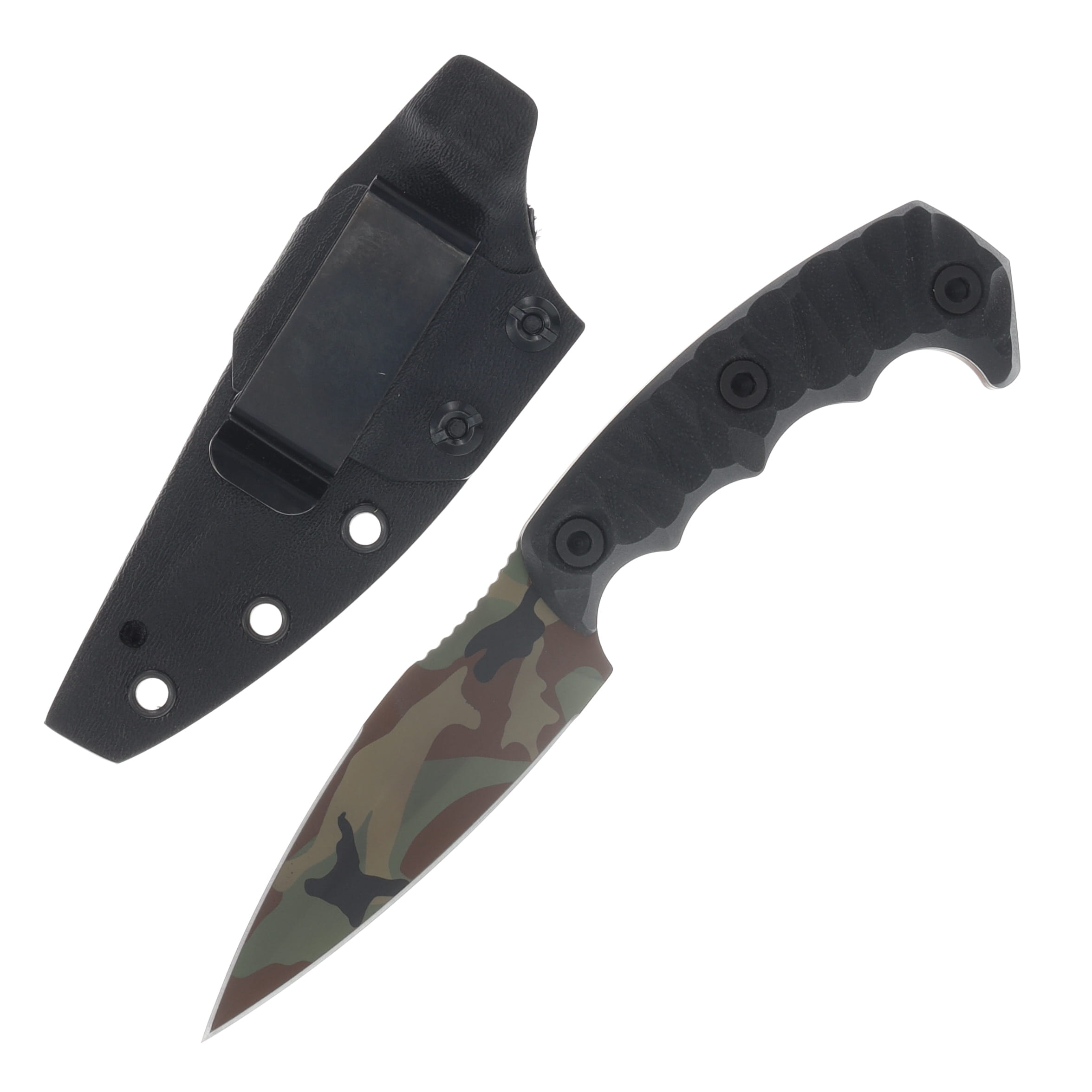 Half Face Blades 4in HUMINT Fixed Blade Black G10 M81 Camo Cerakote Textured Grip HFHUMBKG10M81 View 2