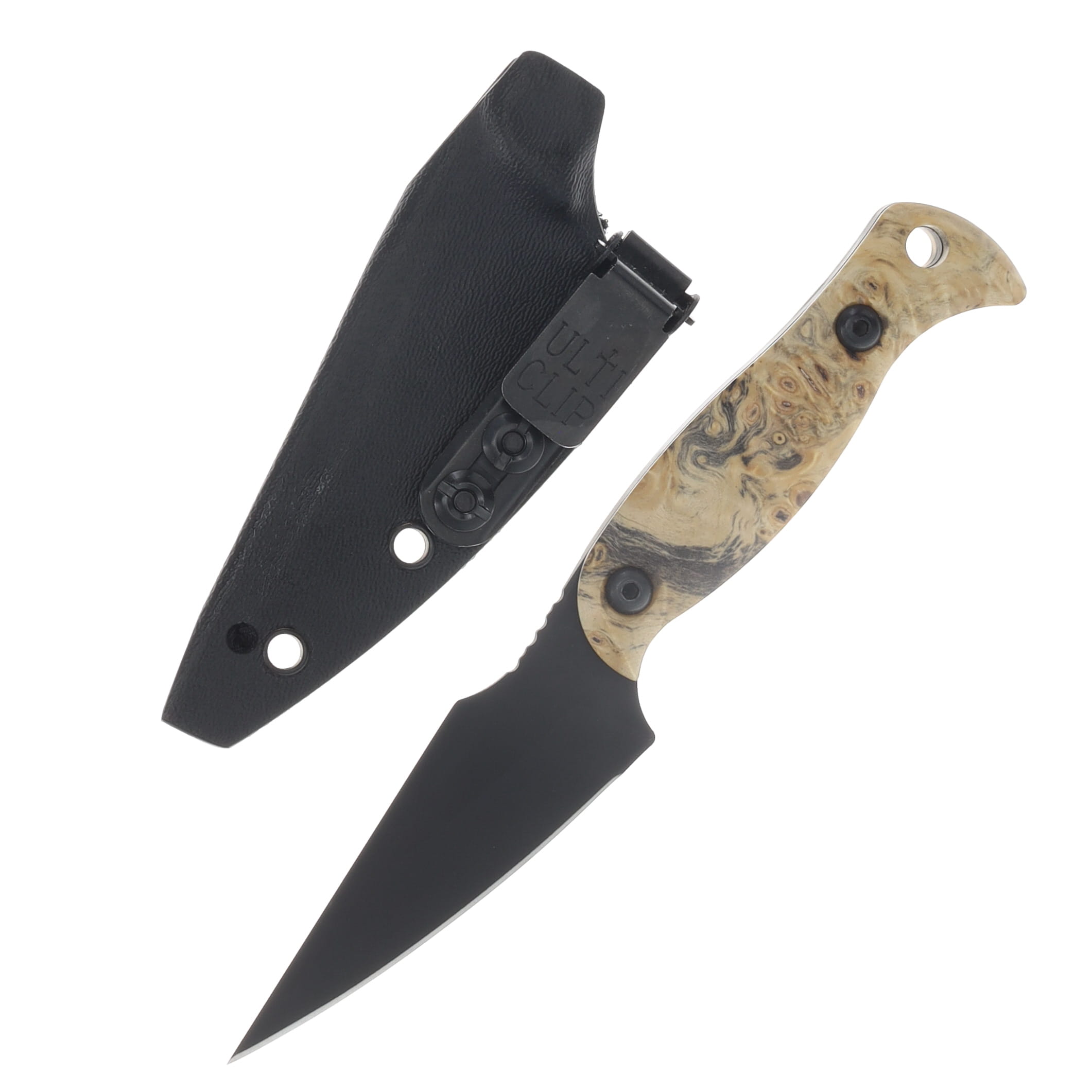 Half Face Blades Gulo Gulo Fixed Blade Buckeye Burl Armor Black Cerakote HFGULOBEBURL View 1