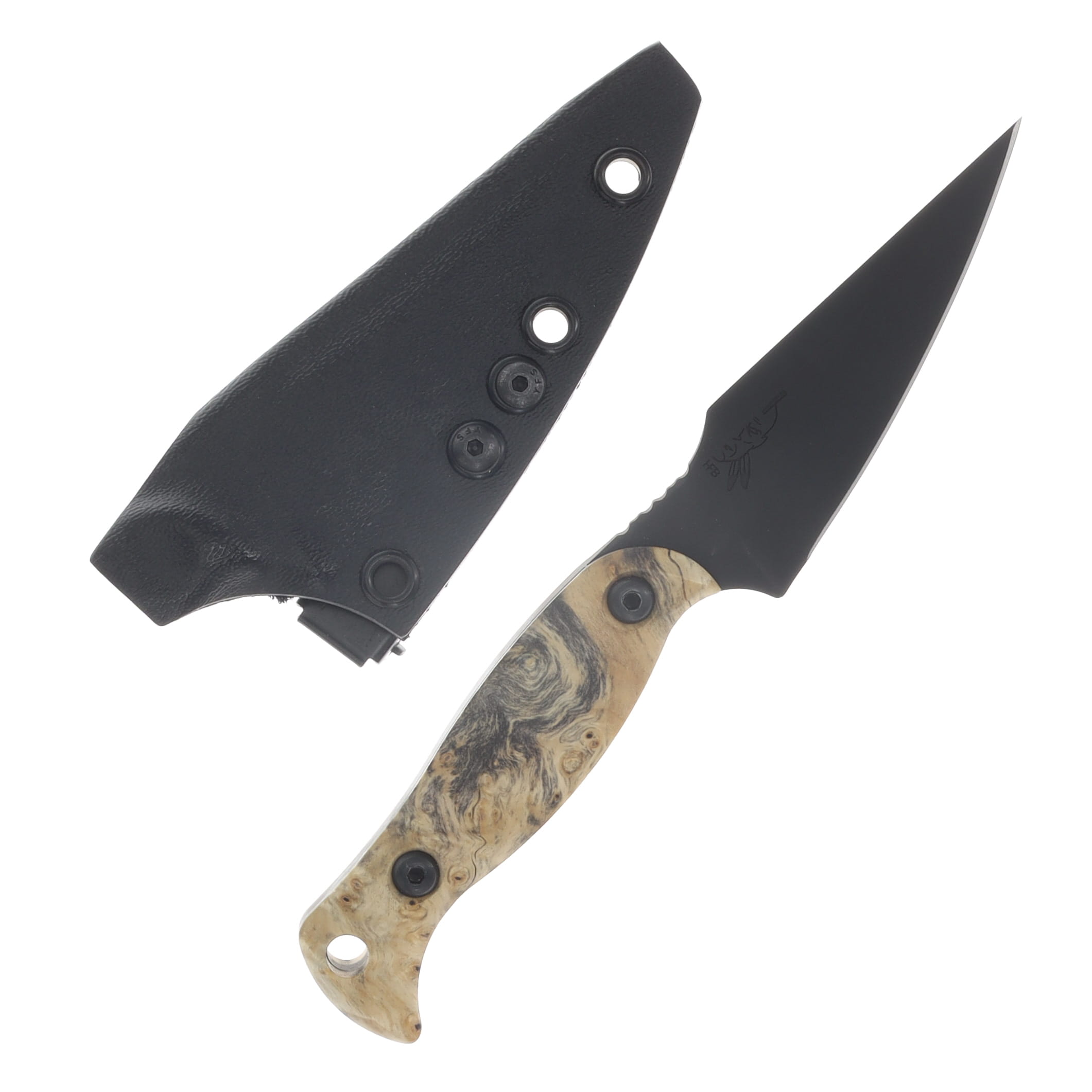 Half Face Blades Gulo Gulo Fixed Blade Buckeye Burl Armor Black Cerakote HFGULOBEBURL View 2