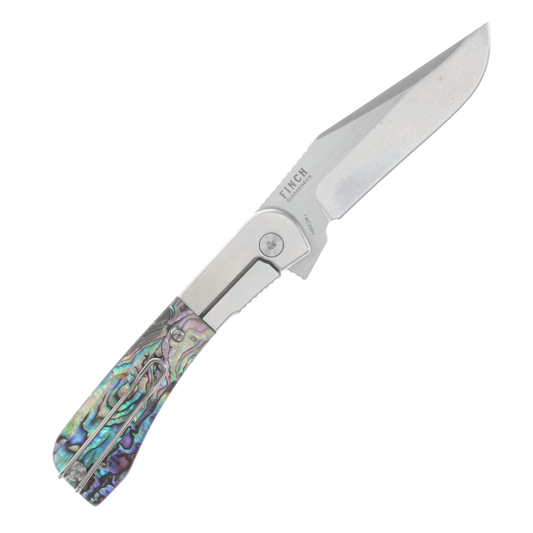Finch Gooseneck Abalone Folding Knife Satin Stonewashed 14C28N Blade GN600 View 2