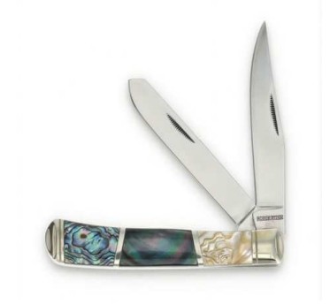 Rough Rider Three Piece Inlay Iridescent Abalone-Pearl Trapper Folding Knife RR2823 View 1