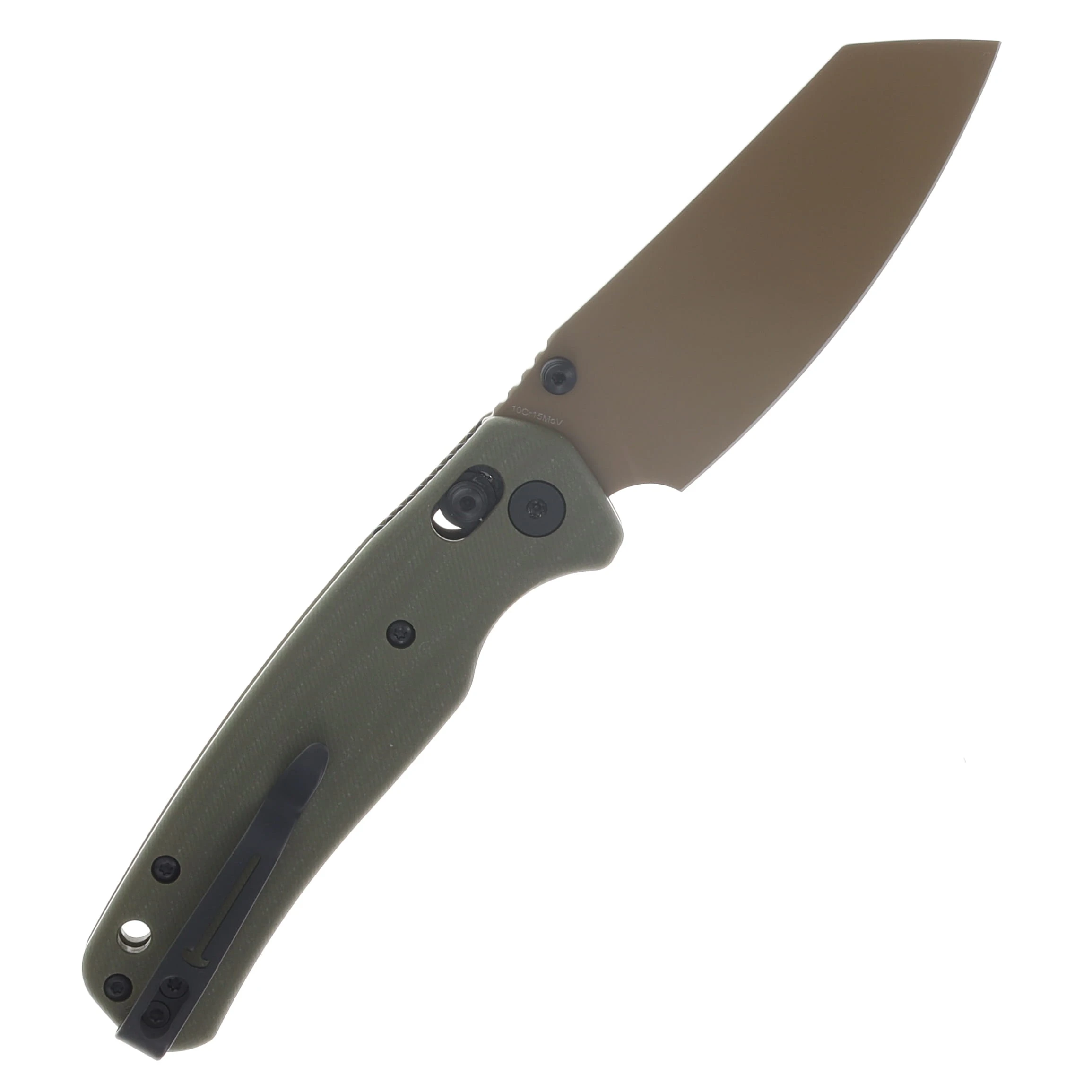 Bestechman Cicada's Wing Crossbar Lock Folding Knife Gold Plated Reverse Tanto/OD G-10 BMK06C View 2