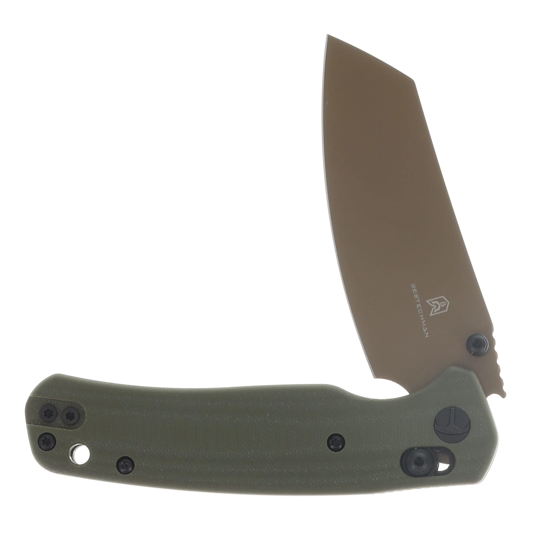 Bestechman Cicada's Wing Crossbar Lock Folding Knife Gold Plated Reverse Tanto/OD G-10 BMK06C View 3