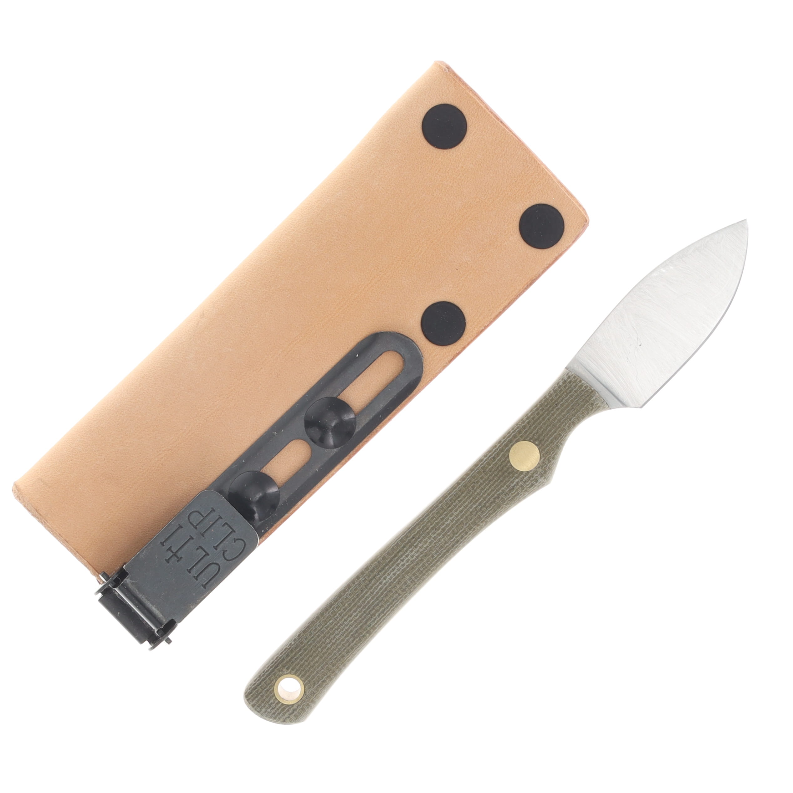 Lishen Knives Mini Northern Scalpel Fixed Blade Matte Green Canvas Micarta Handle Brass Pins LKMNSMGCM View 2