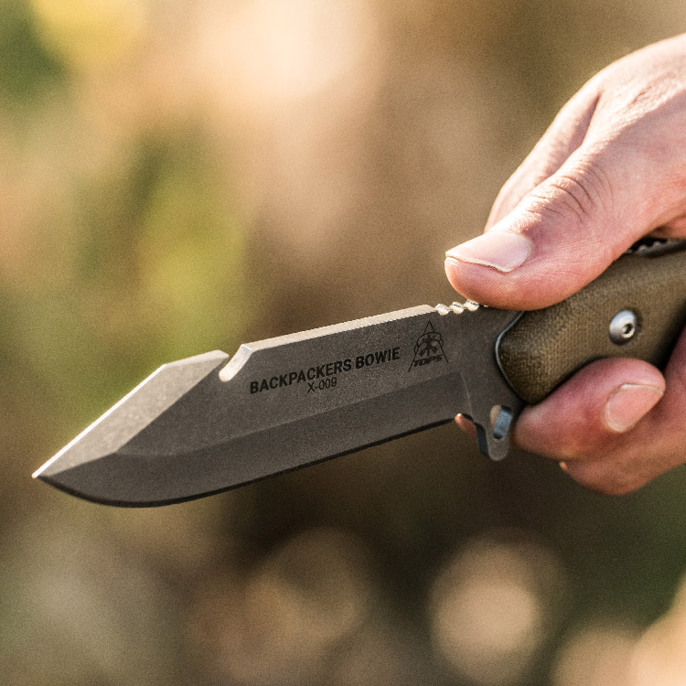 TOPS Backpackers Bowie Knife Green 4.5in Plain Tumbled Clip Point TPBPB01 View 5
