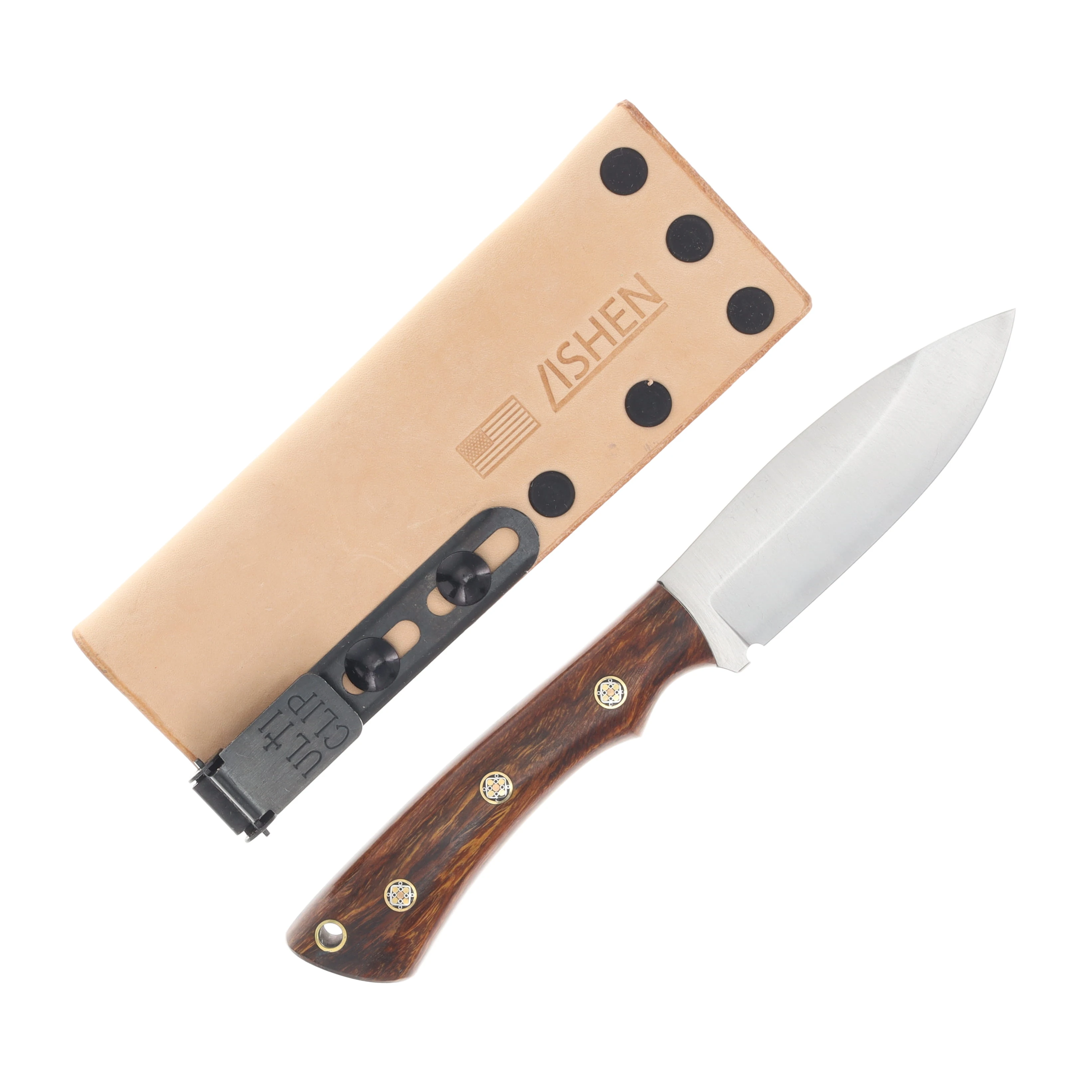 Lishen Knives Little Canuck Fixed Blade Desert Ironwood Handle Mosaic Pins LKLCDIMOS View 2