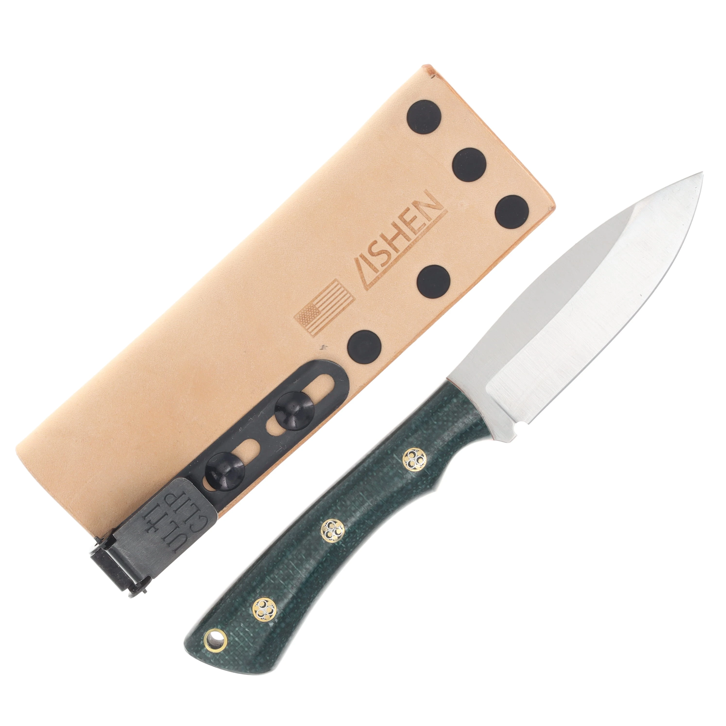 Lishen Knives Little Canuck Fixed Blade Juniper Jute Micarta Handle Mosaic Pins Orange Liner LKLCJJMMOS View 2