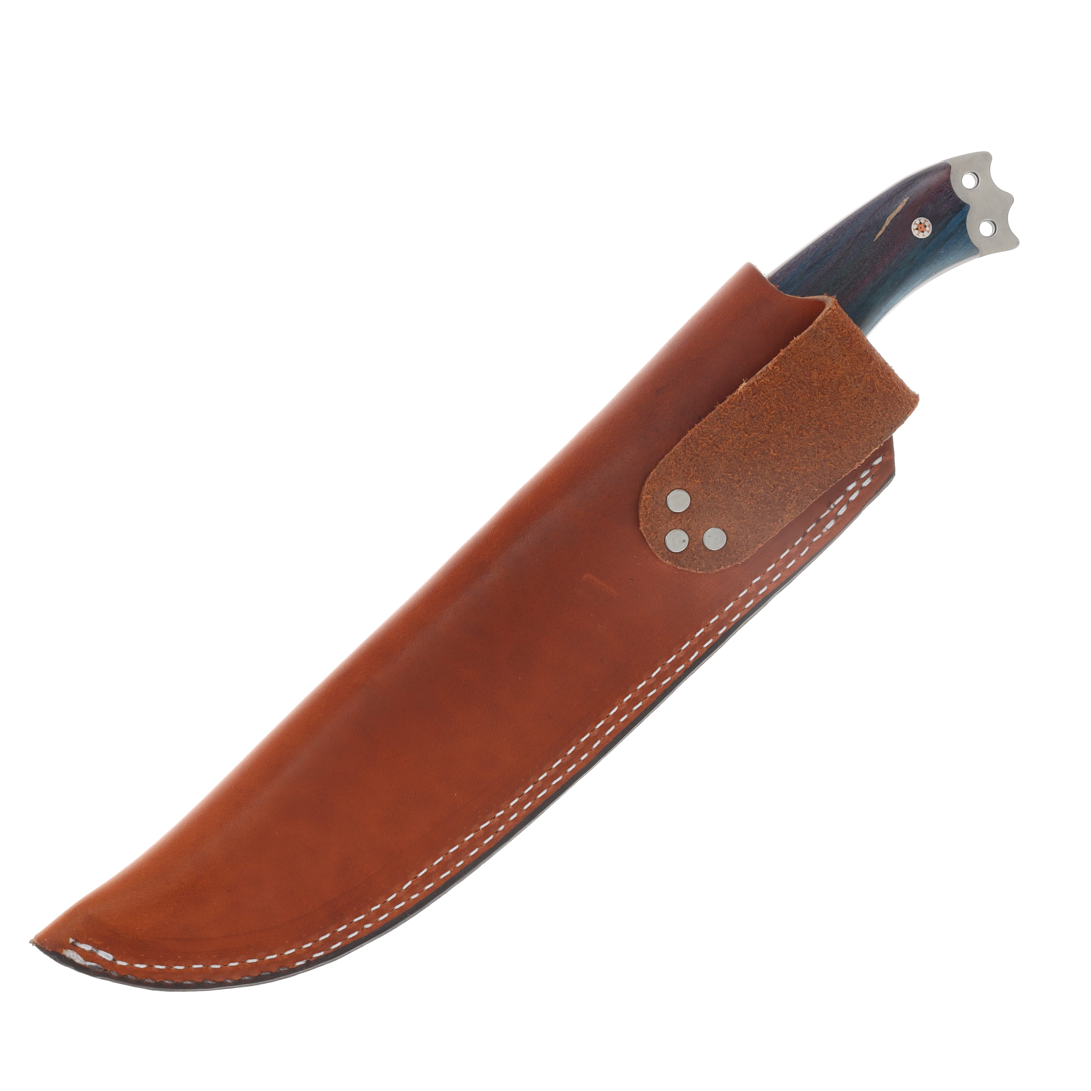 Busse Custom Shop Hell Razor 2 Fixed Blade Red Canvas Micarta/Blue Wood Handle Mosaic Pins 43026C View 4