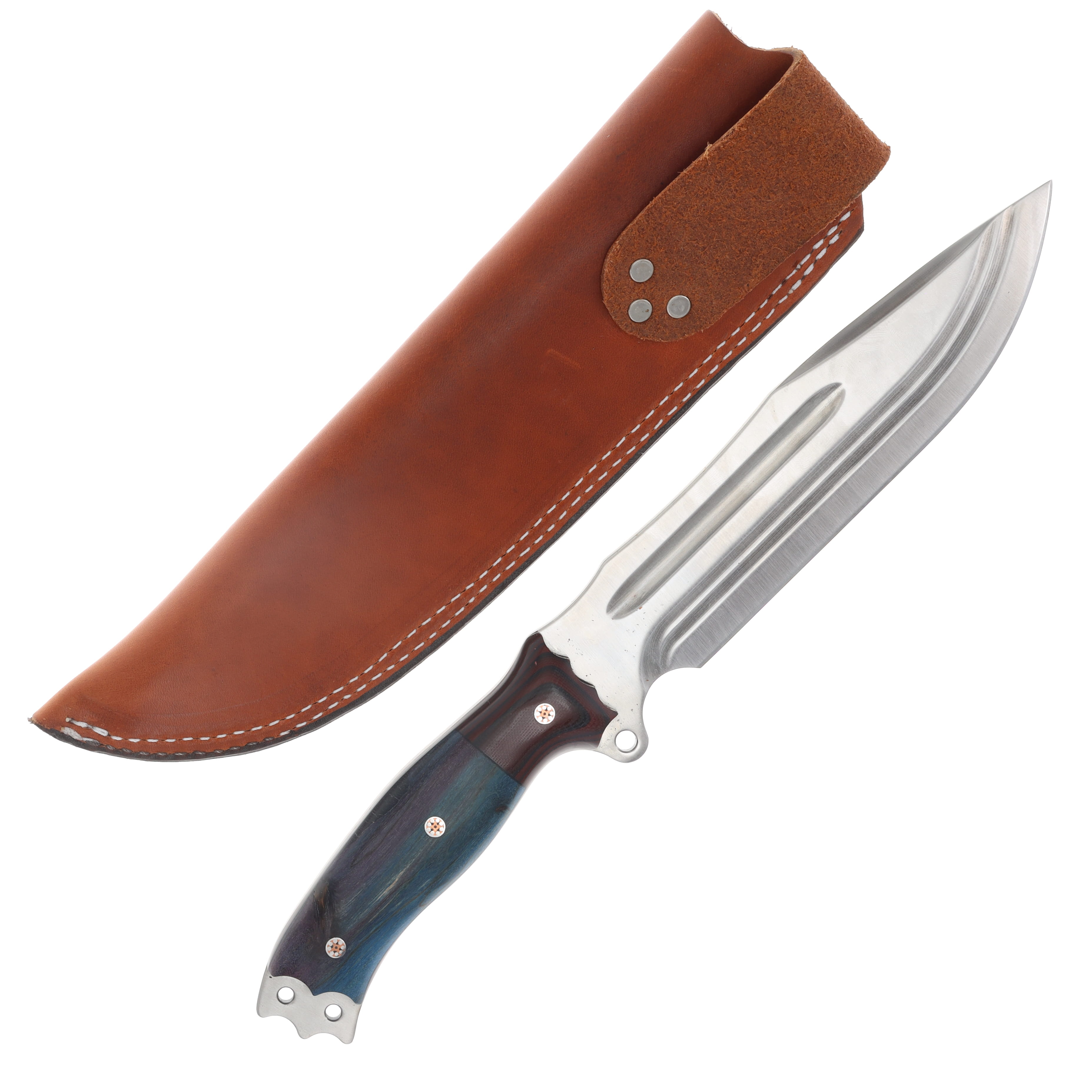 Busse Custom Shop Hell Razor 2 Fixed Blade Red Canvas Micarta/Blue Wood Handle Mosaic Pins 43026C View 2