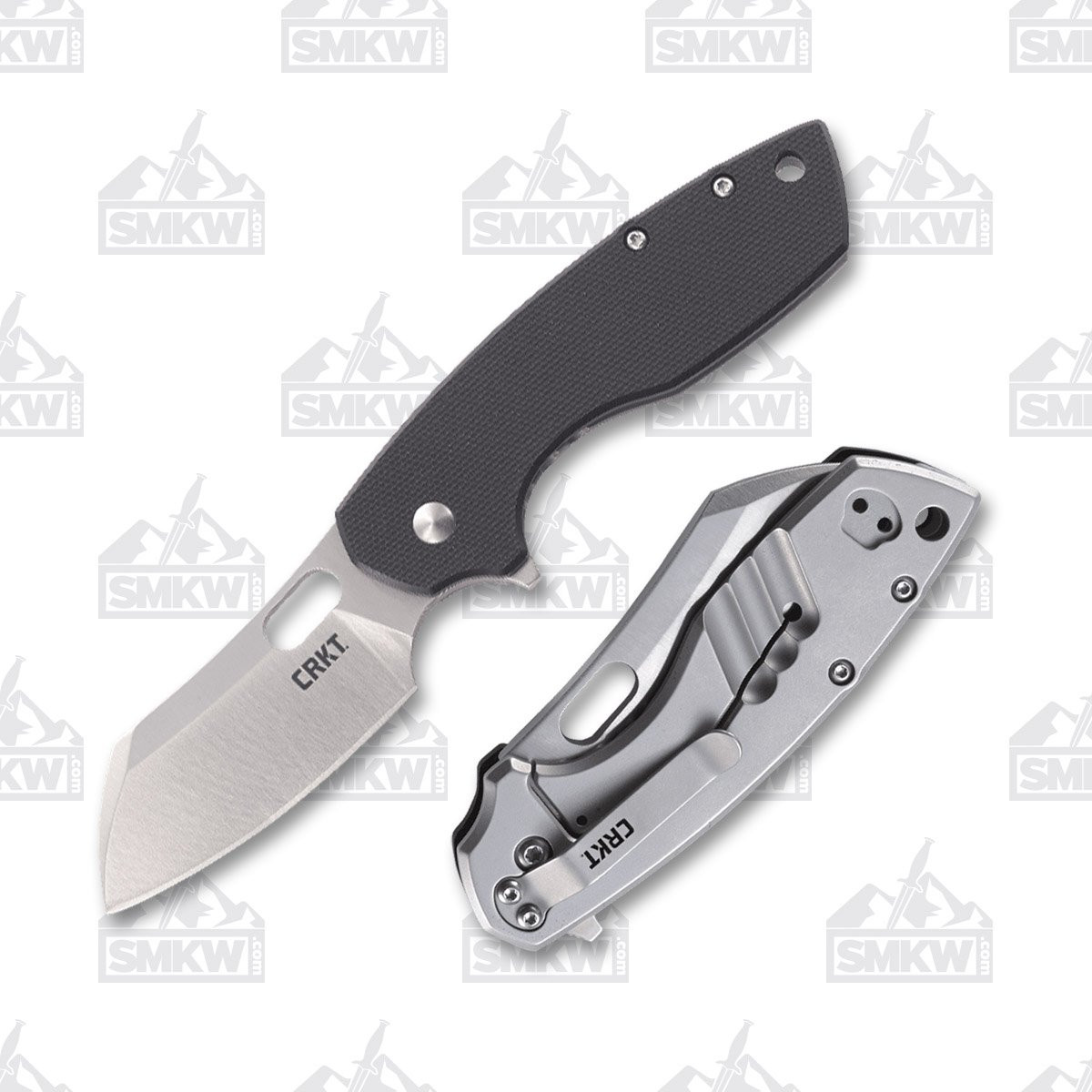 CRKT Pilar Large Folding Knife 2.67 Inch Plain Satin Sheepsfoot Open and Closed