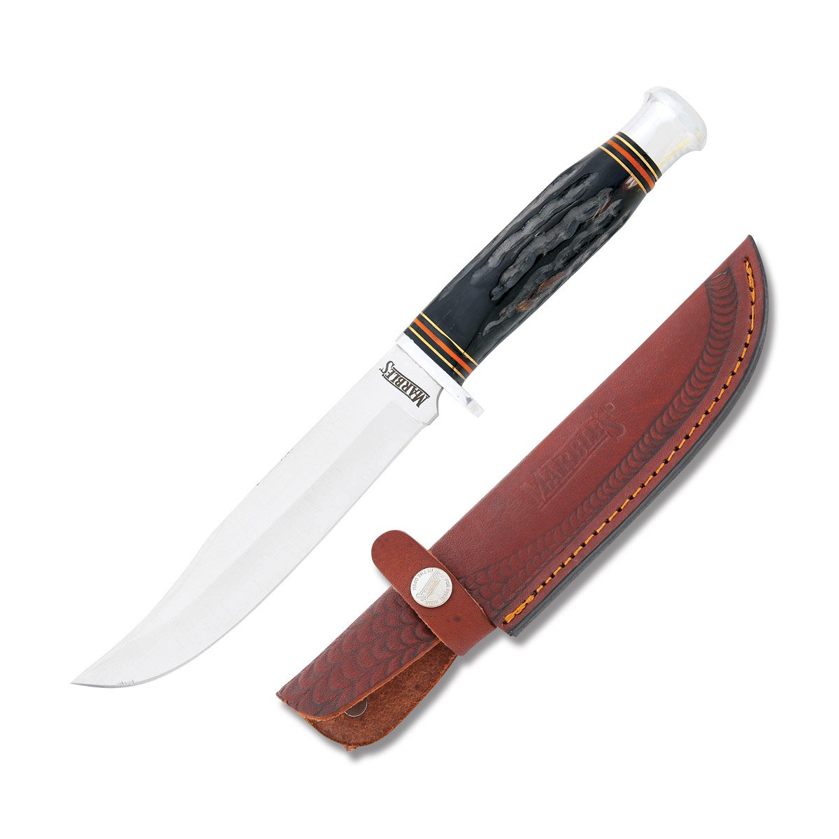 Marbles Large Hunter Fixed Blade Buffalo Horn 5.75in Satin Clip Point