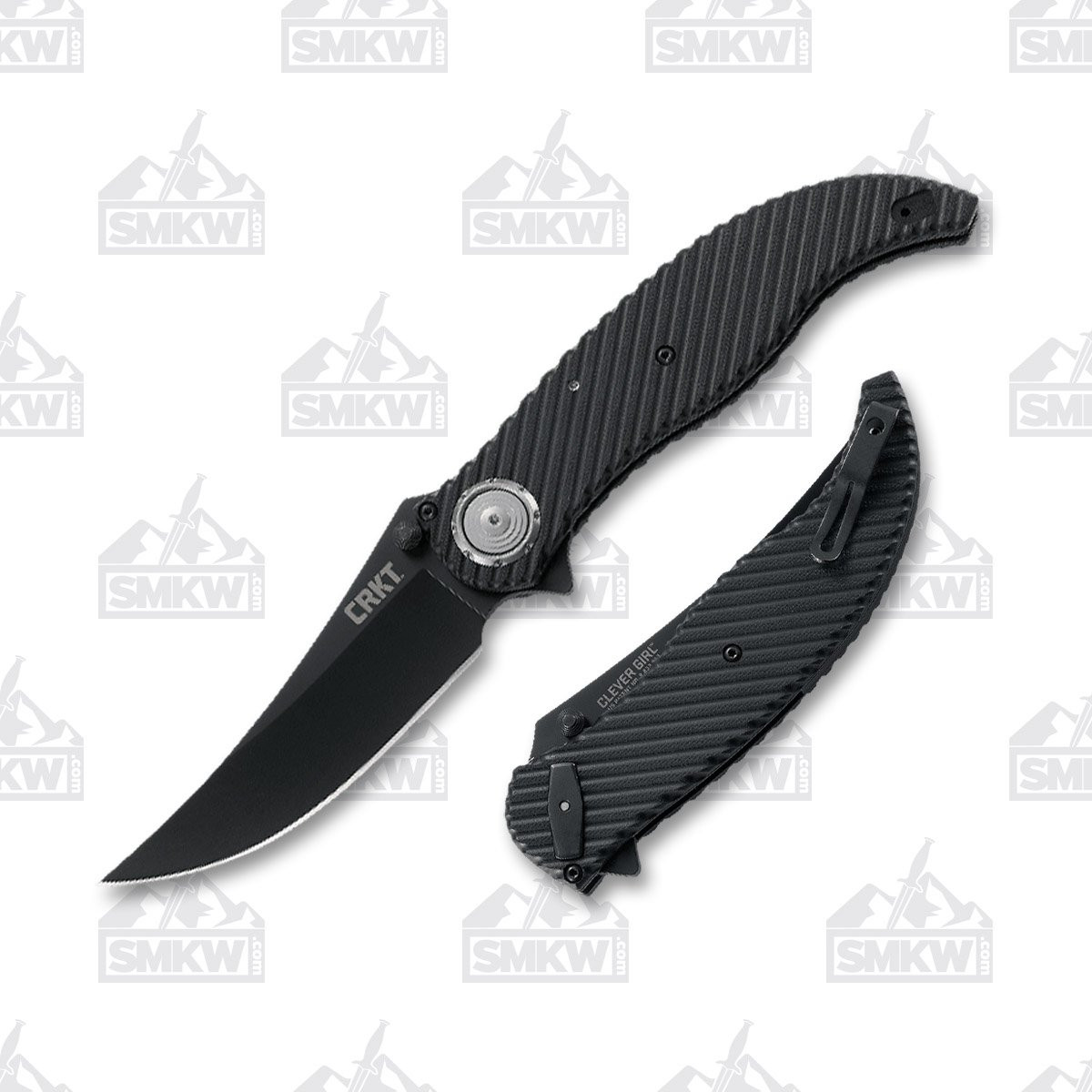 CRKT Clever Girl Folding Knife 4.1 Inch Plain Black TiNi Upswept Open and Closed