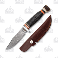 Marbles Buffalo Horn Smal Hunter Damascus Clip Point Point Fixed Blade Knife