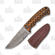 Szco Black and Brown Grooved Wood Damascus Fixed Blade Knife