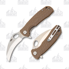 Honey Badger Medium Claw Smooth Folding Tan 3.63 In 8CR13MOV Steel Tan Satin Hawkbill HB1122
