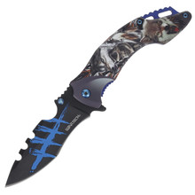 Neptune Trading Indian Skeleton and Wolf Blue Folding Knife