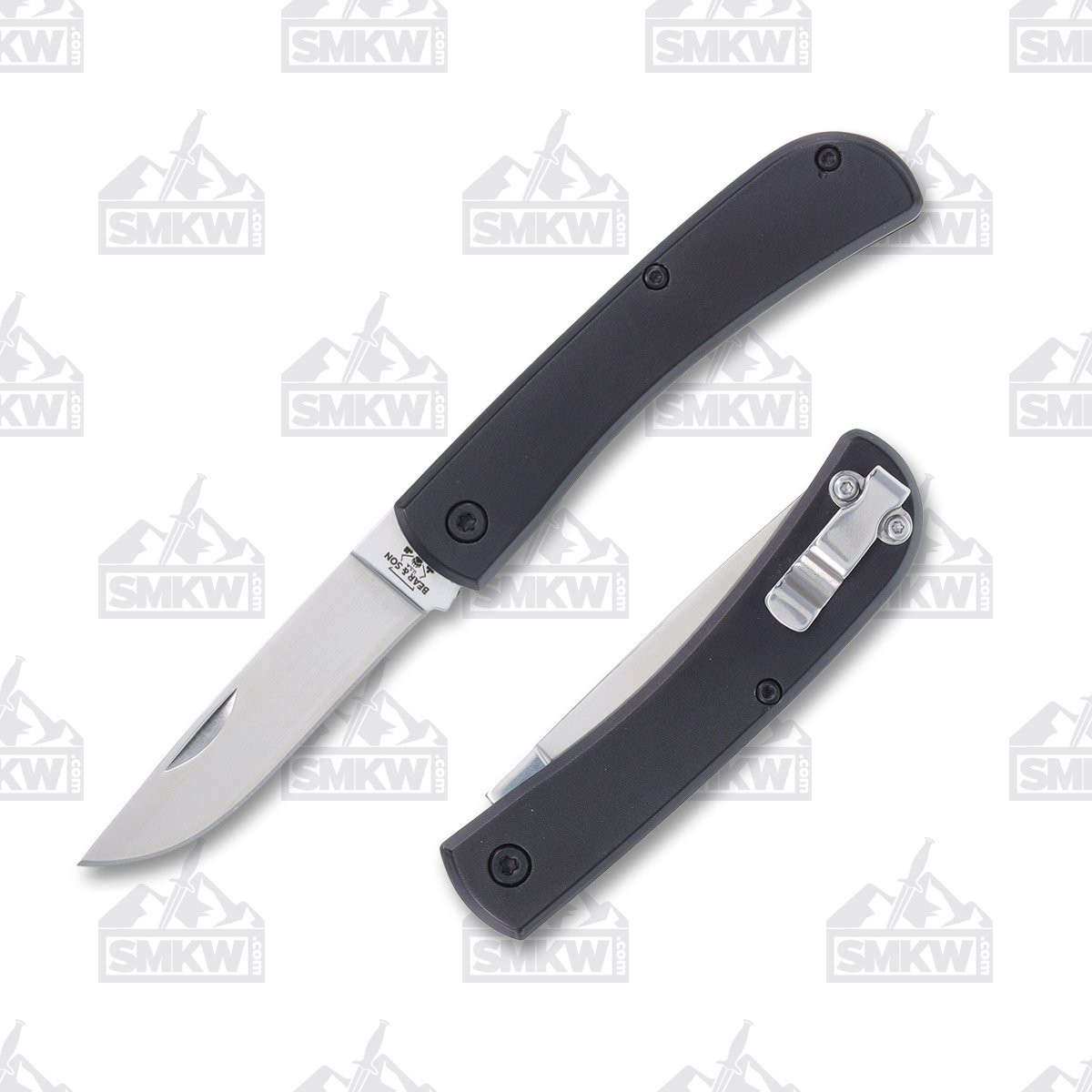 Bear & Son Small Farmhand Aluminum 2.75 Inch Plain Satin Drop Point Open and Closed