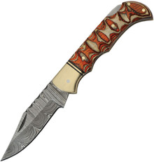 Damascus Twisted Wood Lockback Folding Knife DM1285