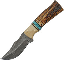 8.5&quot; Stag and Turquoise Hunter Fixed Blade Knife