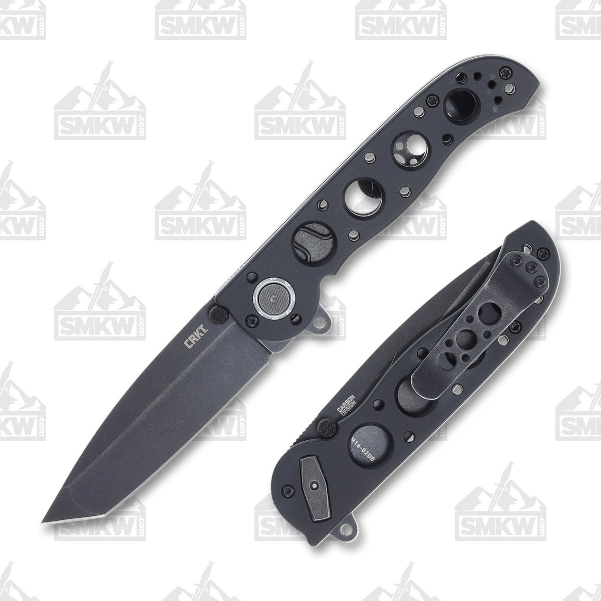 CRKT M16-02DB Folding Knife 3.12 Inch Plain Black Stonewash Tanto Open and Closed