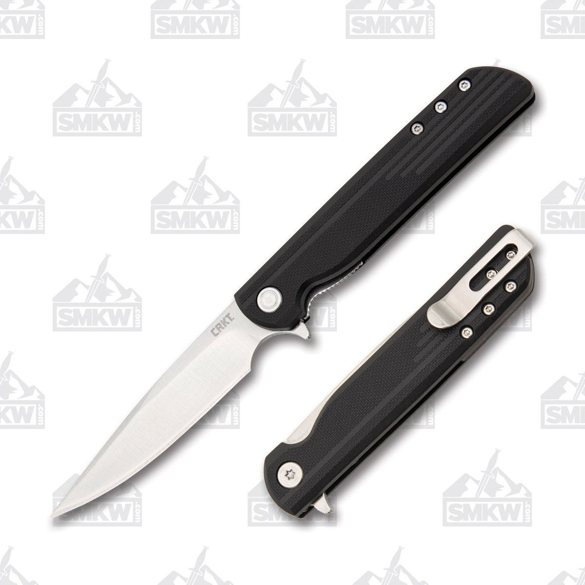 CRKT LCK Plus Assisted Folding Knife 3.31 Inch Plain Satin Drop Point Open and Closed