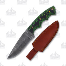 Green and Black Damascus Hunter Fixed Blade Knife