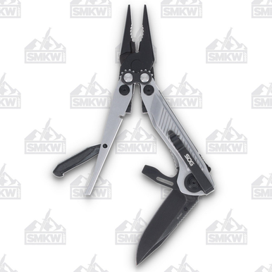 SOG Flash MT Silver and Black Multitool 2.4in Black Clip Point