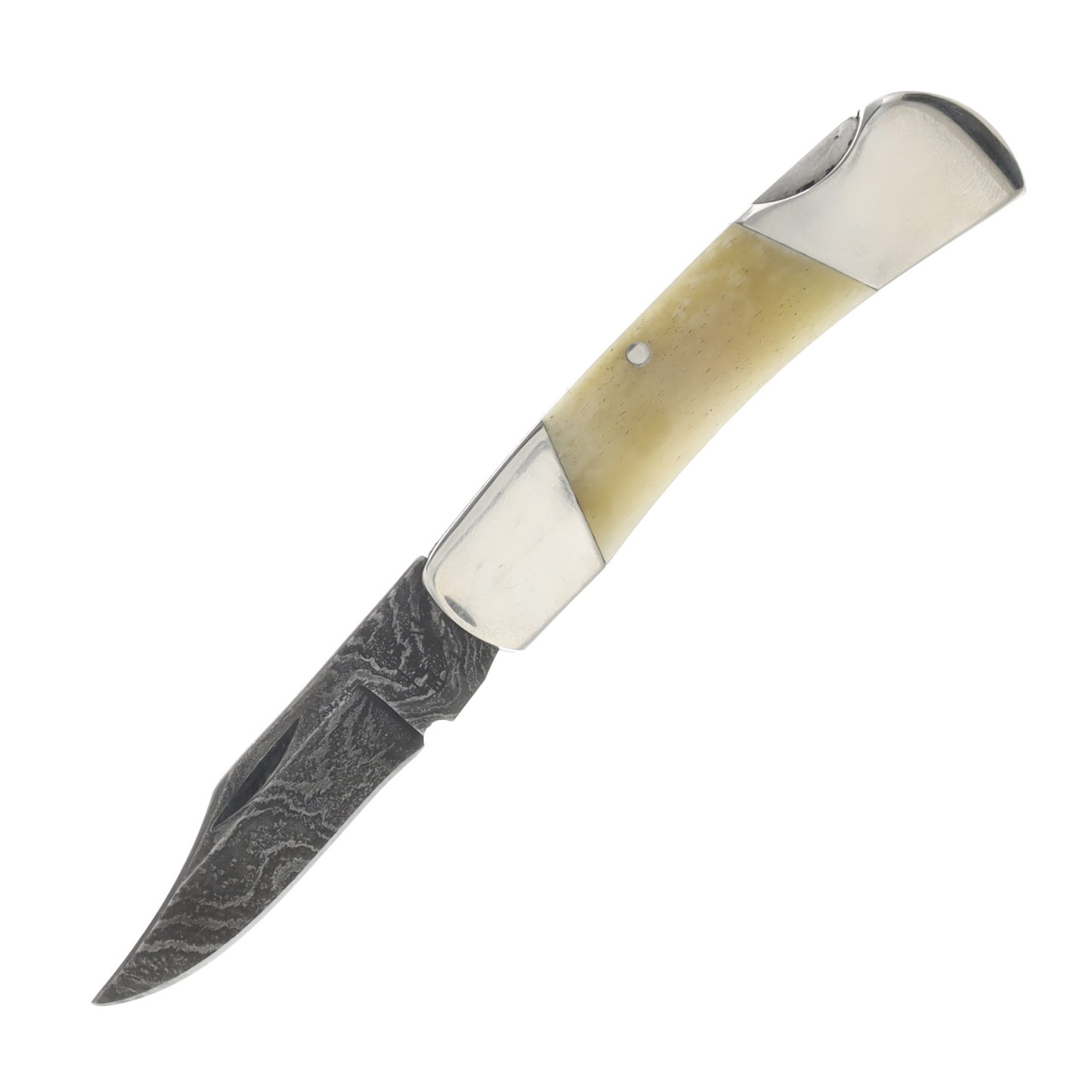 Bear & Son Executive Lockback Folding Knife Damascus/White Smooth Bone BRWSB26D