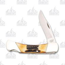 Bear & Son Midsize Lockback Folding Knife Genuine India Stag Bone BR505