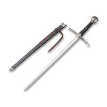 26in Fafnir Fixed Short Sword Ashwood Carved Handle Damascus Blade