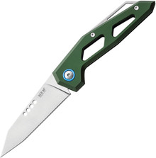 MKM Knives Edge Folding Knife Green Aluminum 2.95in Satin Reverse Tanto MKEGLAGR