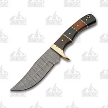 Damascus Walnut &amp; Horn 9.75&quot; Hunter Fixed Blade Knife