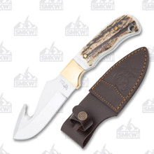 Hen &amp; Rooster Fixed Blade Knife Stag 4.25 Inch Plain Satin Guthook