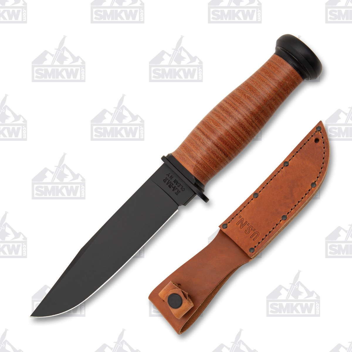 KA-BAR Mark 1 Leather Fixed Blade 5.12in Black Plain Clip Point Knife