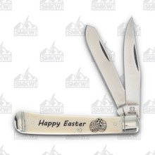 Rough Ryder Happy Easter White Smooth Bone Trapper Folding Knife