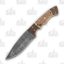 SZCO Supplies Rodeo Wood Hunter Fixed 4.5in Damascus Blade Knife DM1365