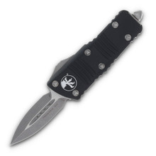 Microtech Mini Troodon Out-The-Front Automatic Knife (D/E Stonewash | Black)