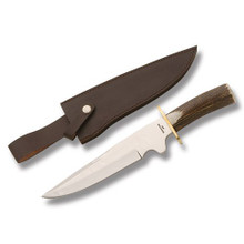 Frost Trophy Stag and Stacked Leather Hunter Fixed Blade Knife