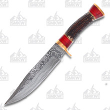 Marbles Damascus Copper Fixed Blade 5in Clip Point Stag