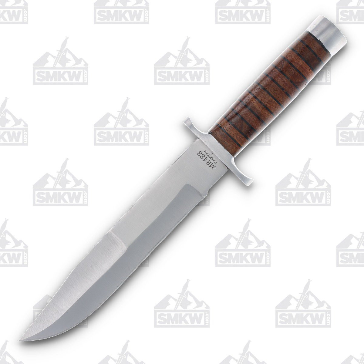 Marbles Stacked Leather 8.75in Satin Clip Point Fixed Blade Knife