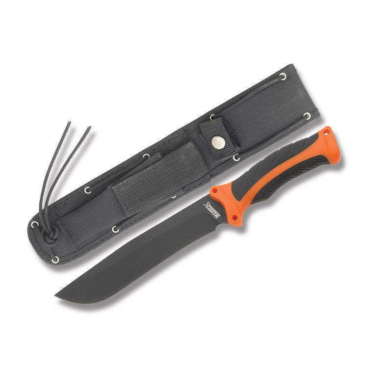 Marbles MR328 Orange and Black 7.5in Straight Back Fixed Blade