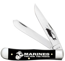 Case USMC Embellished Black Synthetic Trapper Folding Knife