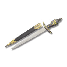Szco Lion Crusader Dagger Fixed Gold-Black Zinc Alloy 14.25 In Double Spear 211206
